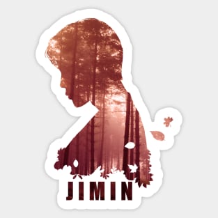 BTS Chim chim mochi Ji min side silhouette (red forest and leaves) - BTS Army kpop Sticker